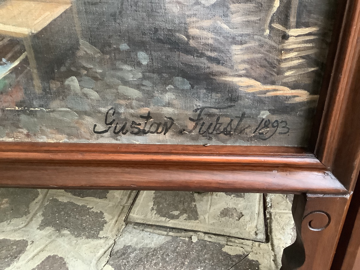 Paravento in legno di mogano con putti oiio su tela Ep 1893-photo-4