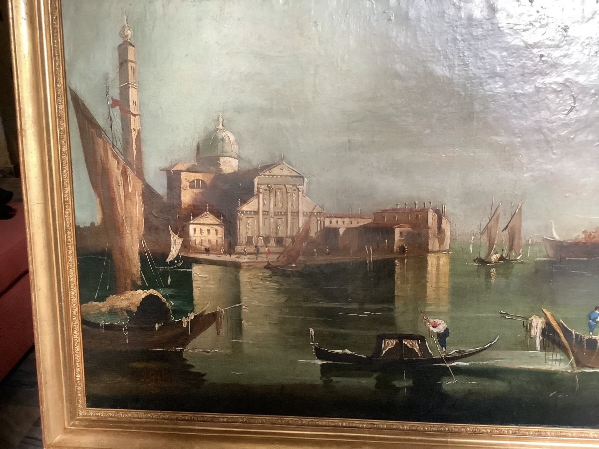 Olio su tela veduta di Venezia chiesa di S Giorgio di Artur Ressel Ep 1896- 1966-photo-2