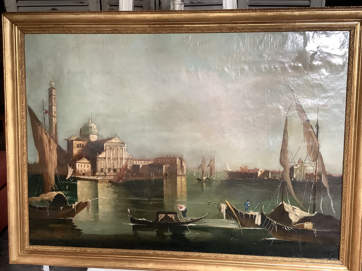 Olio su tela veduta di Venezia chiesa di S Giorgio di Artur Ressel Ep 1896- 1966