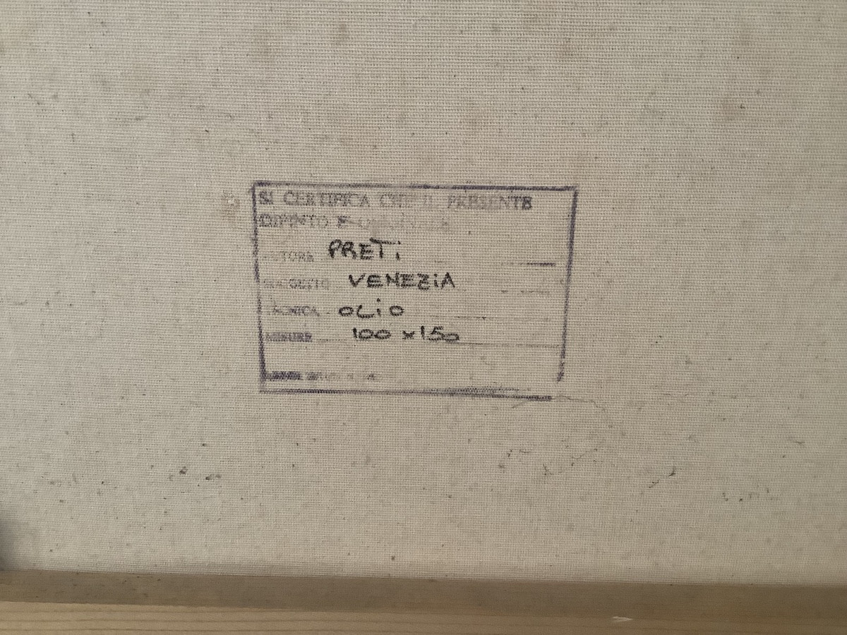 Grande dipinto olio su tela veduta il porto di Venezia artista Preti Epoca Inizio XX secolo-photo-5
