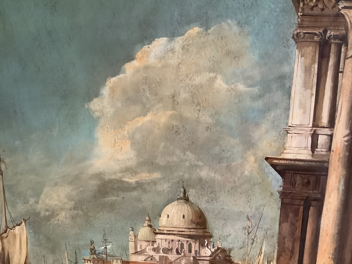 Olio su tela veduta di Venezia con personaggi firmato Preti inizio XX secolo-photo-2