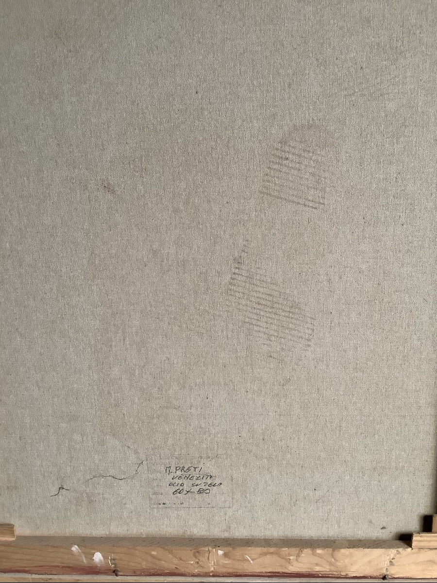Olio su tela veduta di Venezia con personaggi firmato Preti inizio XX secolo-photo-4