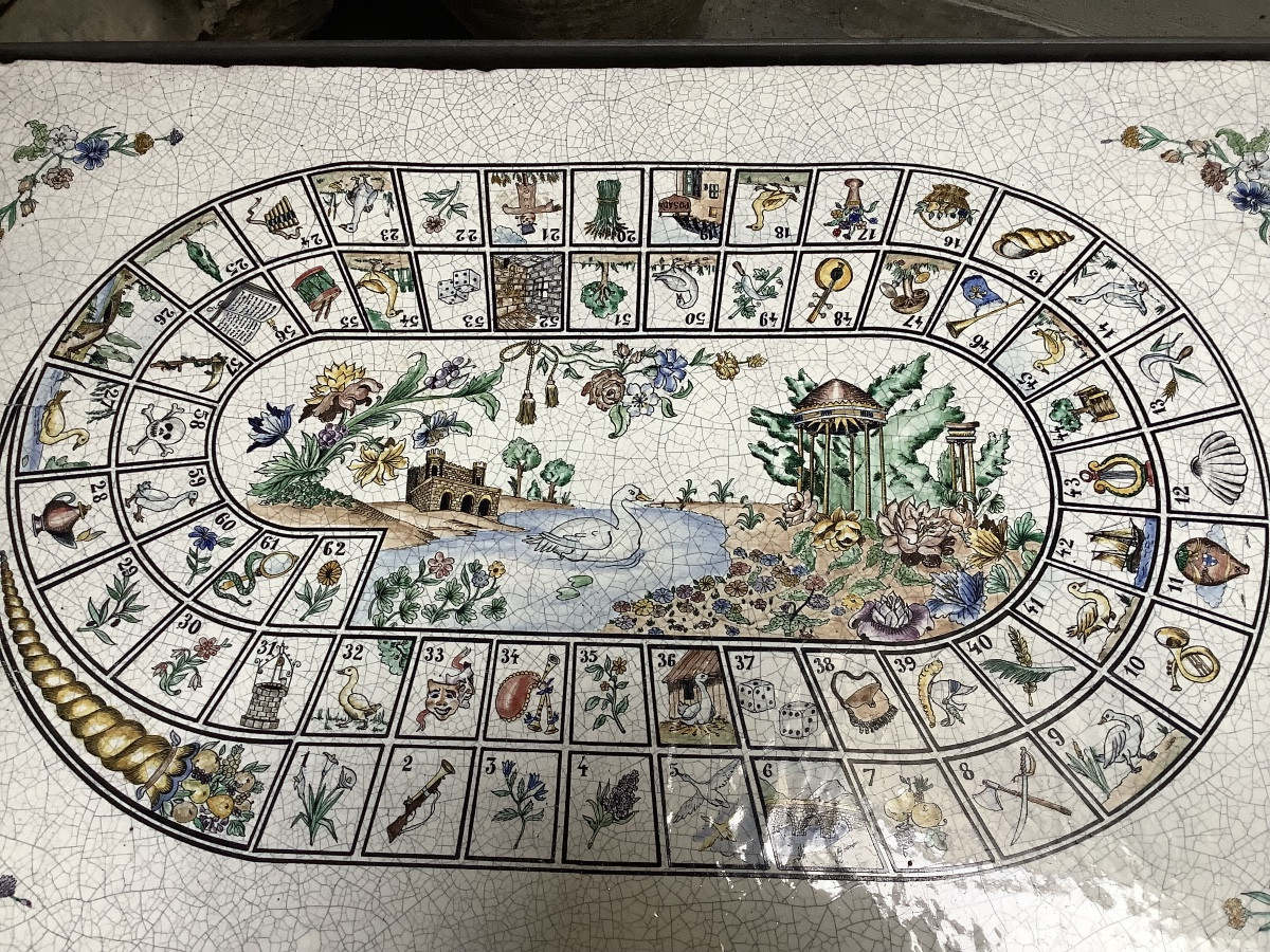Tavolino in ceramica decorato con il gioco dell’oca Ep XX secolo-photo-3