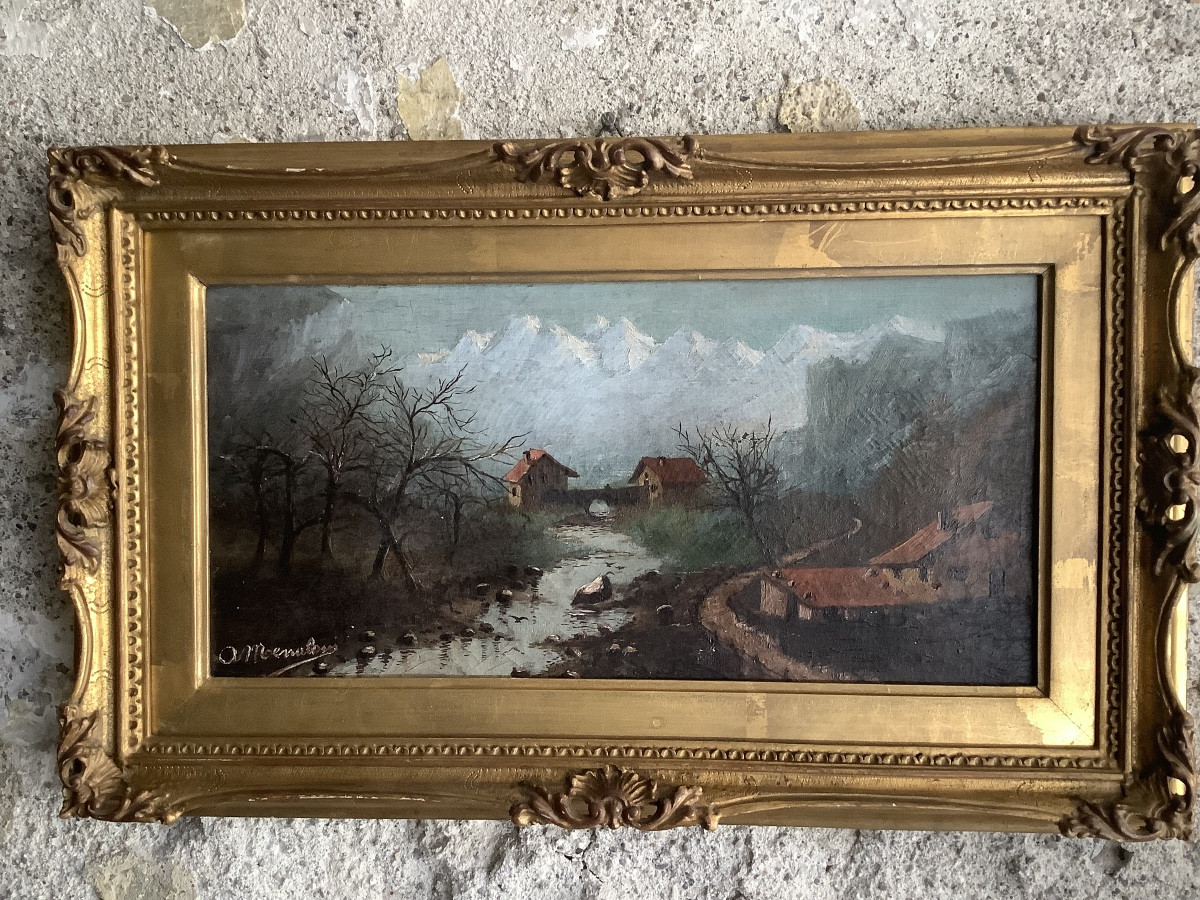 Olio su tela paesaggio montano Ep fine 800