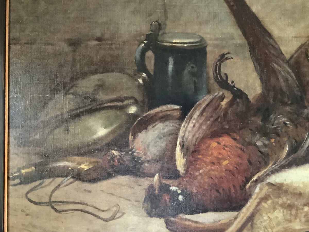 Olio su tela natura morta con animali firmata Le’on Hubert Francia Ep 1887-1915-photo-4