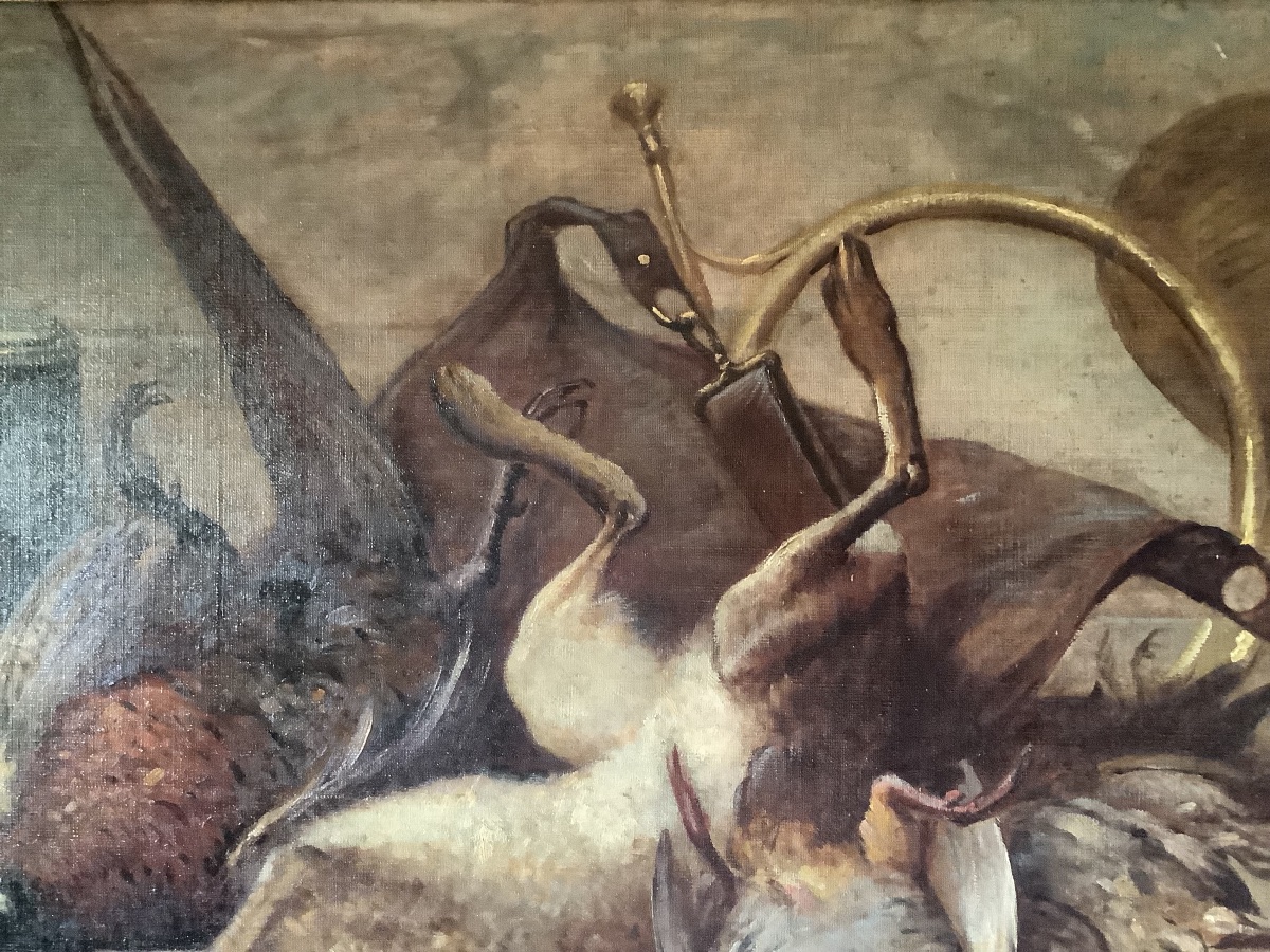 Olio su tela natura morta con animali firmata Le’on Hubert Francia Ep 1887-1915-photo-2