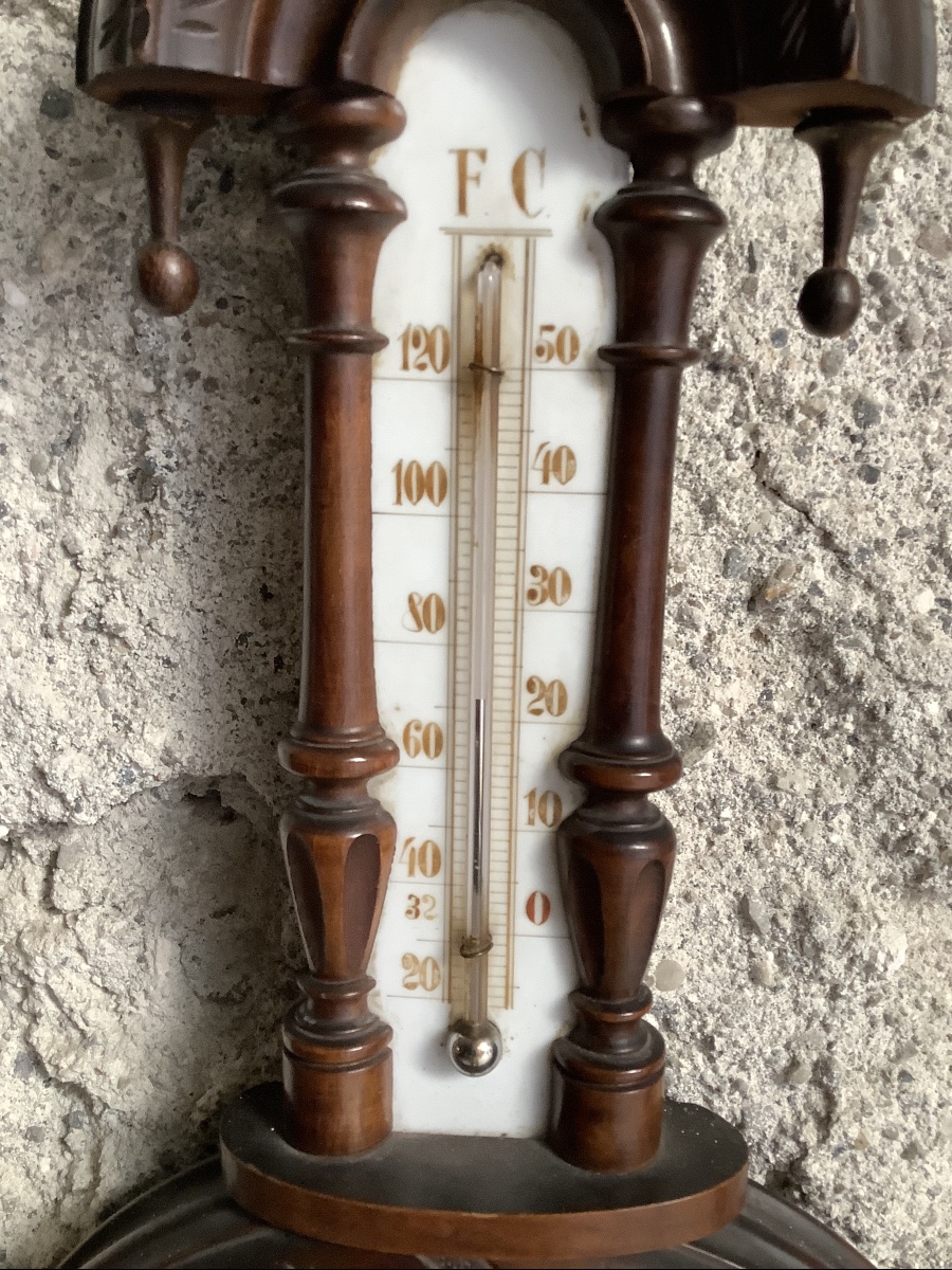 Termometro da parete intagliato in noce Inghilterra  Ep XIX siecle-photo-2