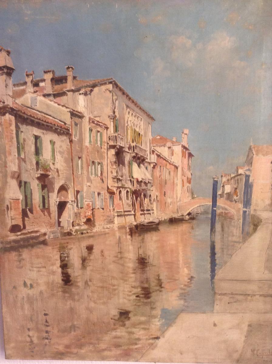 Huile Sur Toile Canal Venetien : Artiste  Vincenzo Caprile (napoli 1856-1936