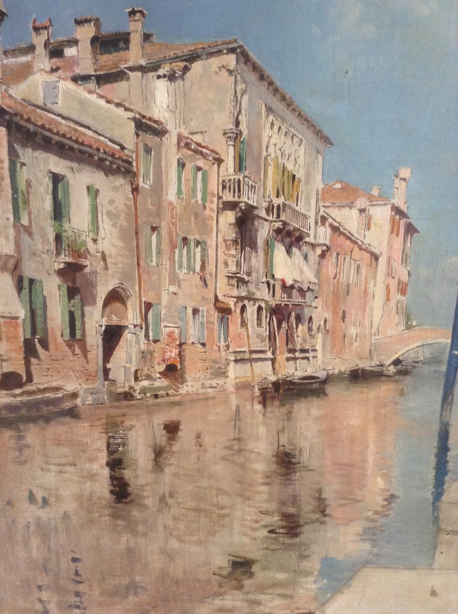 Huile Sur Toile Canal Venetien : Artiste  Vincenzo Caprile (napoli 1856-1936-photo-3