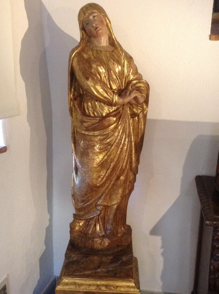 Grand Vierge En Bois Sculpte' Et Dore d'Epoquexvi