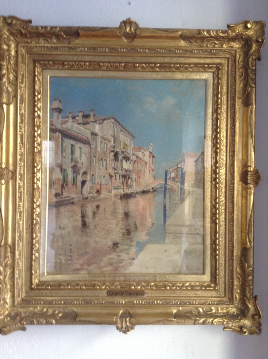 Huile Sur Toile Canal Venetien: Artiste Vincenzo Caprile (napoli 1856 - 1936 )-photo-3