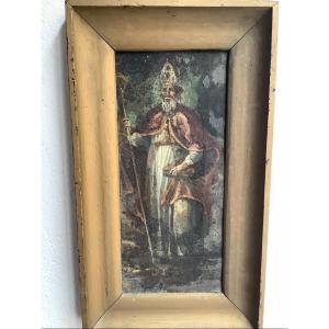 Dipinto a olio su metallo santo Ep XIX secolo