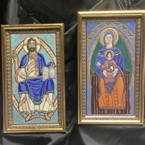 Coppia di ceramiche con smalti e oro Ep XX secolo