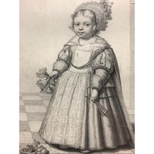 Incisione ritratto  raffigurante piccola nobildonna pittore  A. VAN DICK EP 1700