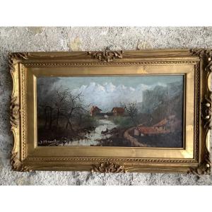Olio su tela paesaggio montano Ep fine 800