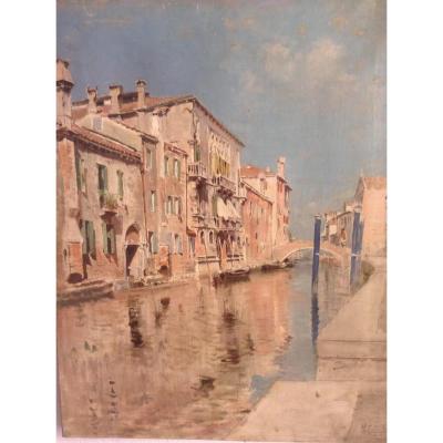 Huile Sur Toile Canal Venetien : Artiste  Vincenzo Caprile (napoli 1856-1936