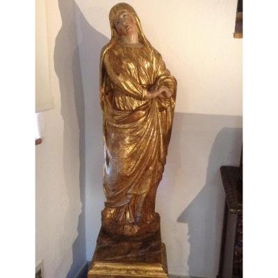 Grand Vierge En Bois Sculpte' Et Dore d'Epoquexvi