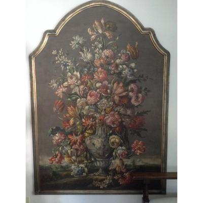 Grand Huile Sur Toile Esplosion De Fleurs Flamand Ep XIX Siecle