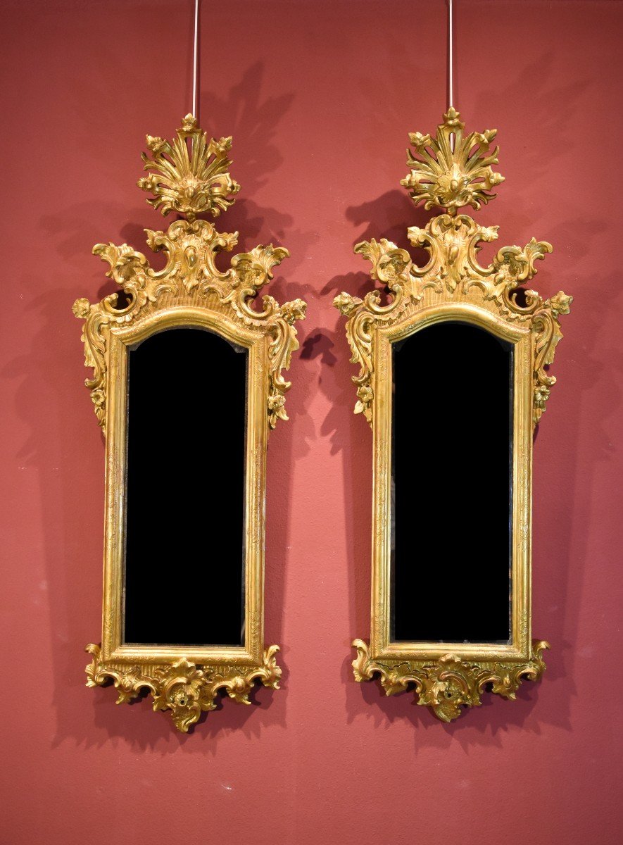 Coppia di grandi specchiere, Venezia Settecento (h.130 cm.)-photo-6