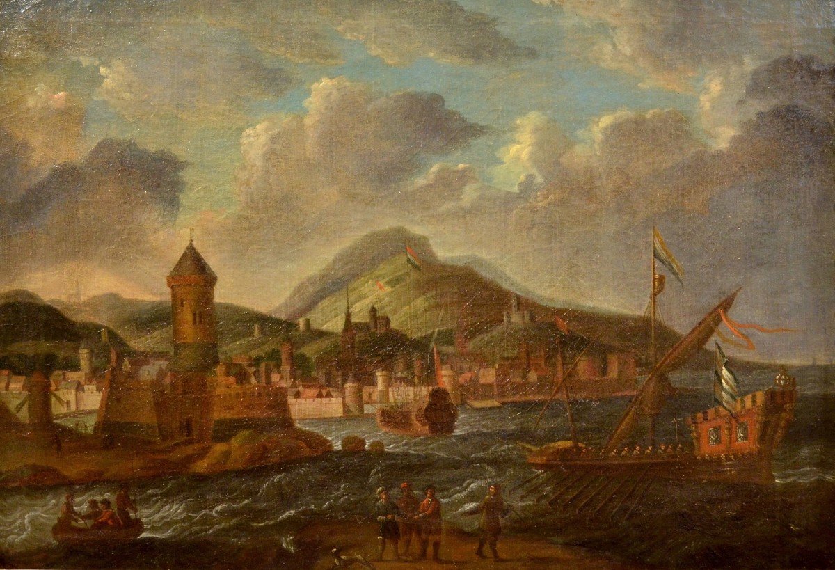 Coppia di vedute costiere, Cerchia di Peter Van de Velde (Anversa 1634 -1714)-photo-2