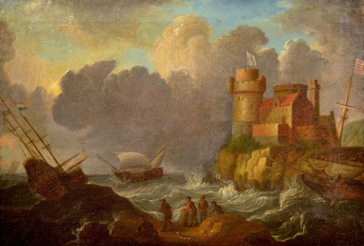 Coppia di vedute costiere, Cerchia di Peter Van de Velde (Anversa 1634 -1714)-photo-3