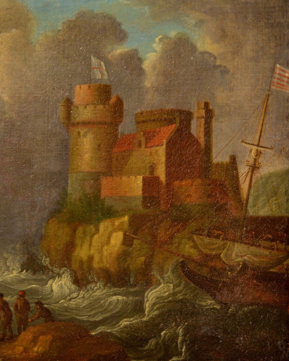 Coppia di vedute costiere, Cerchia di Peter Van de Velde (Anversa 1634 -1714)-photo-4