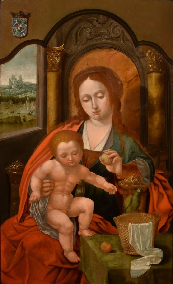 Madonna in trono con Bambino, Maestro del Pappagallo (Anversa, primi del XVI secolo), seguace-photo-2