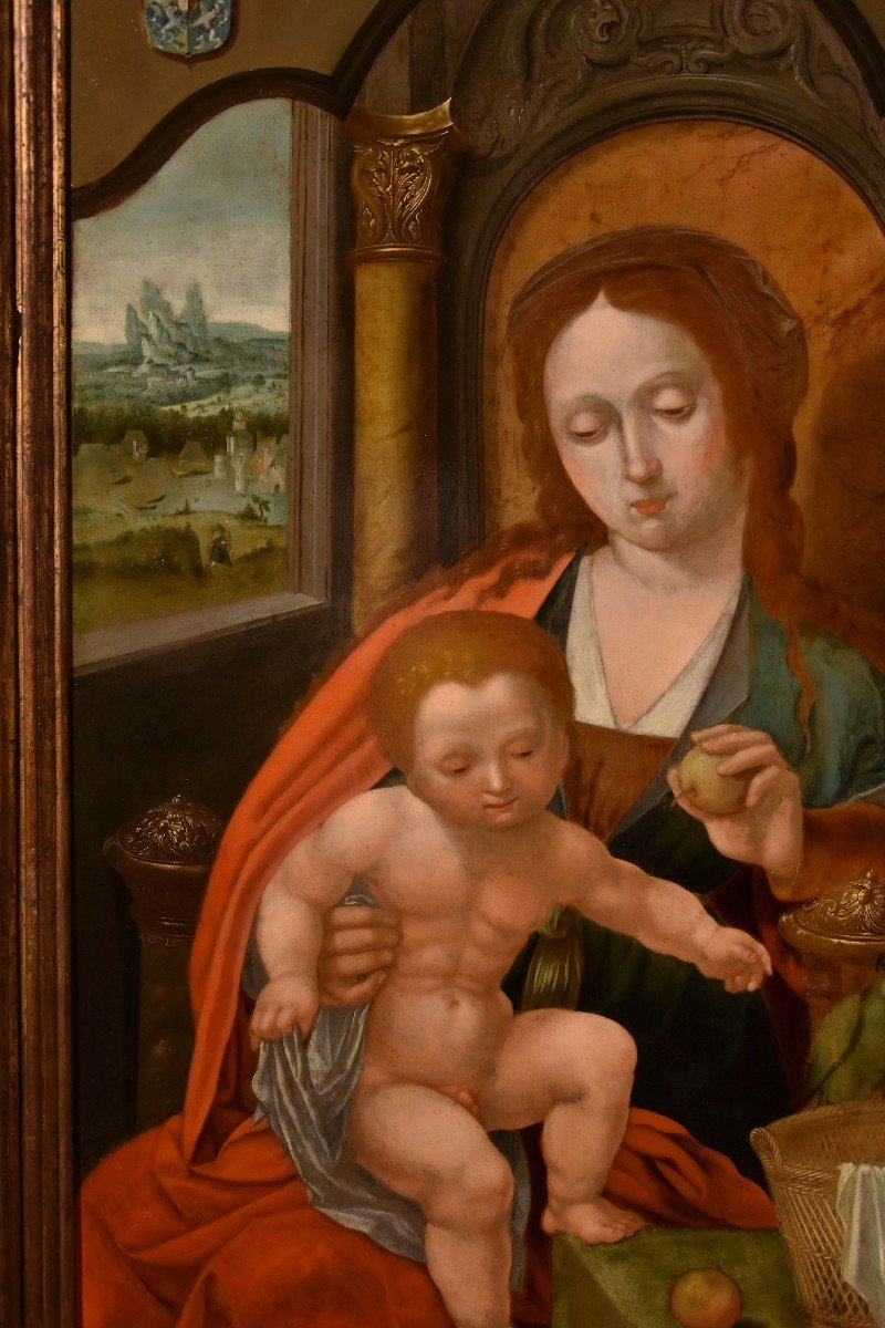 Madonna in trono con Bambino, Maestro del Pappagallo (Anversa, primi del XVI secolo), seguace-photo-1