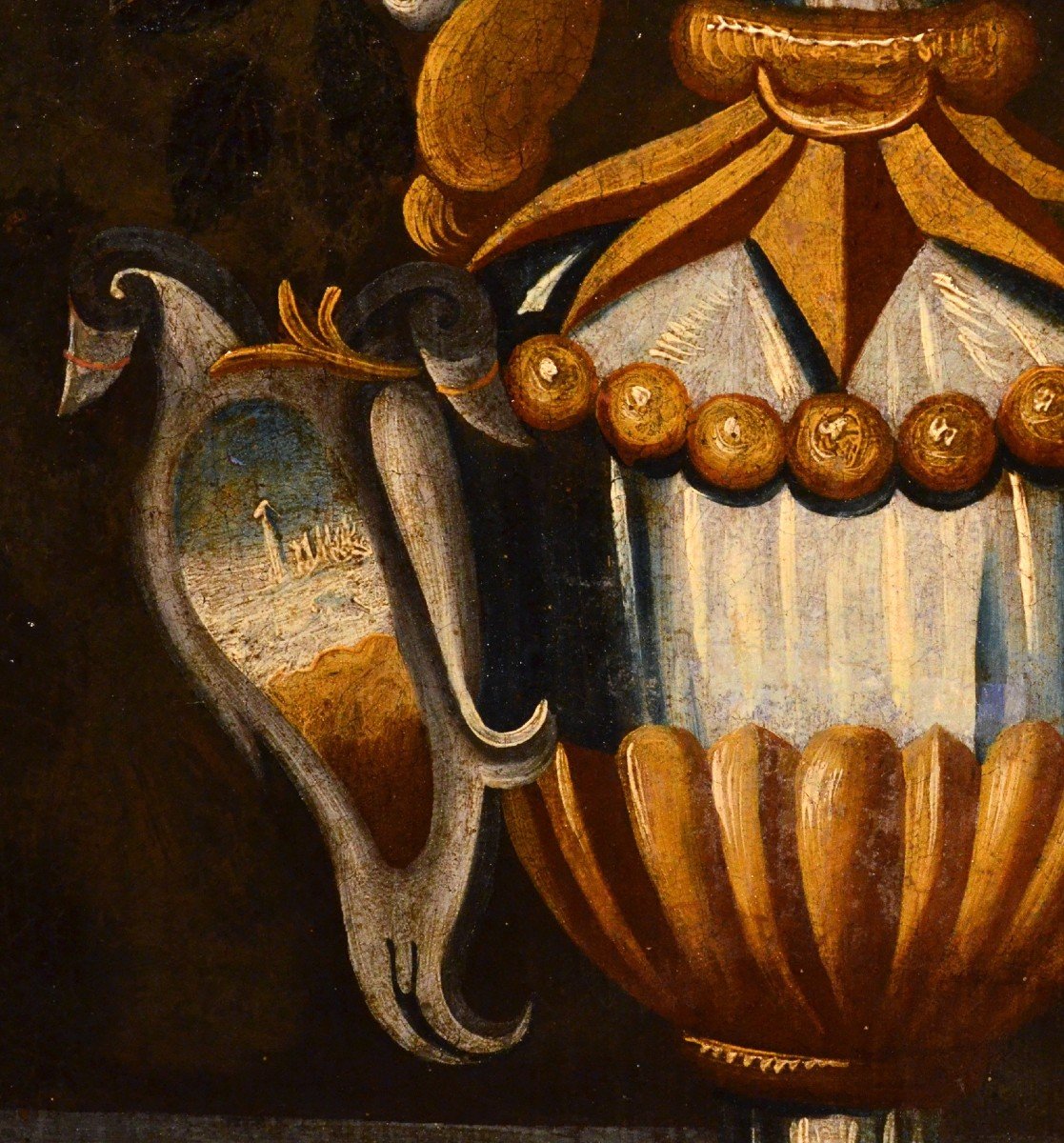 Composizione di fiori in un vaso classico, Maestro dei vasi a grottesche (Roma, XVII secolo)-photo-3
