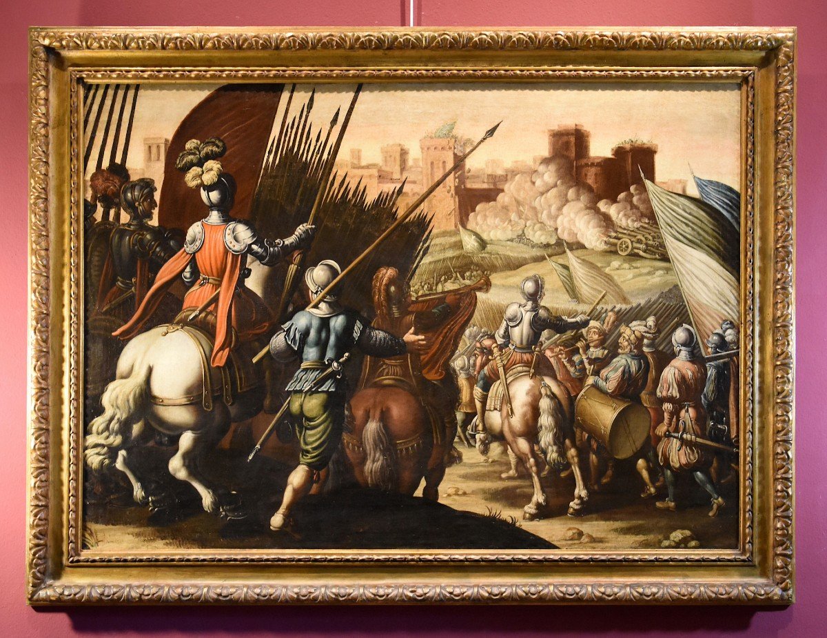 Antonio Tempesta (Firenze 1555 - Roma 1630), Scena di battaglia con castello sullo sfondo