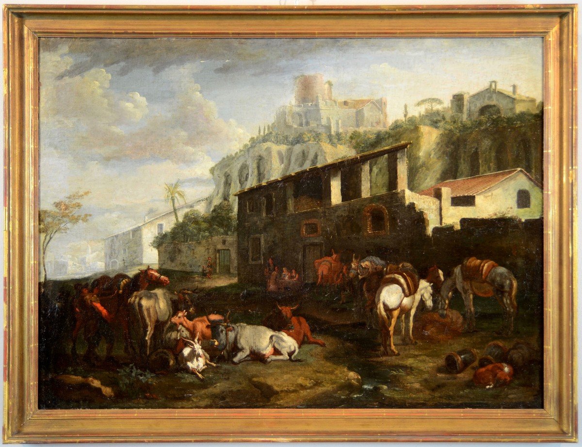 Pieter van Bloemen (Anversa 1674-1720) , Veduta di Roma presso il Palatino
