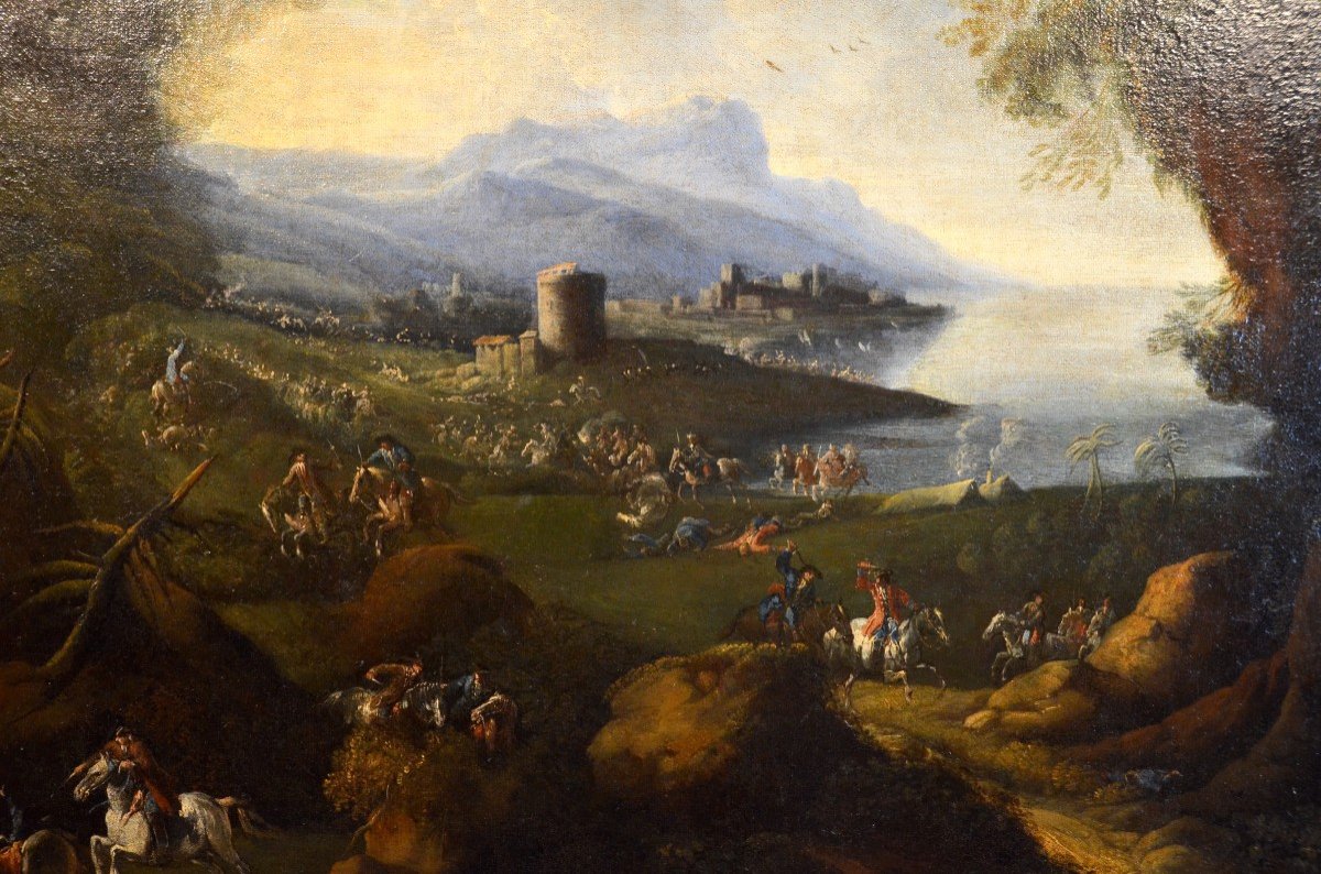 Pandolfo Reschi (1643 - 1699 ), Paesaggio costiero con città fortificata, torrione, e scena di -photo-3
