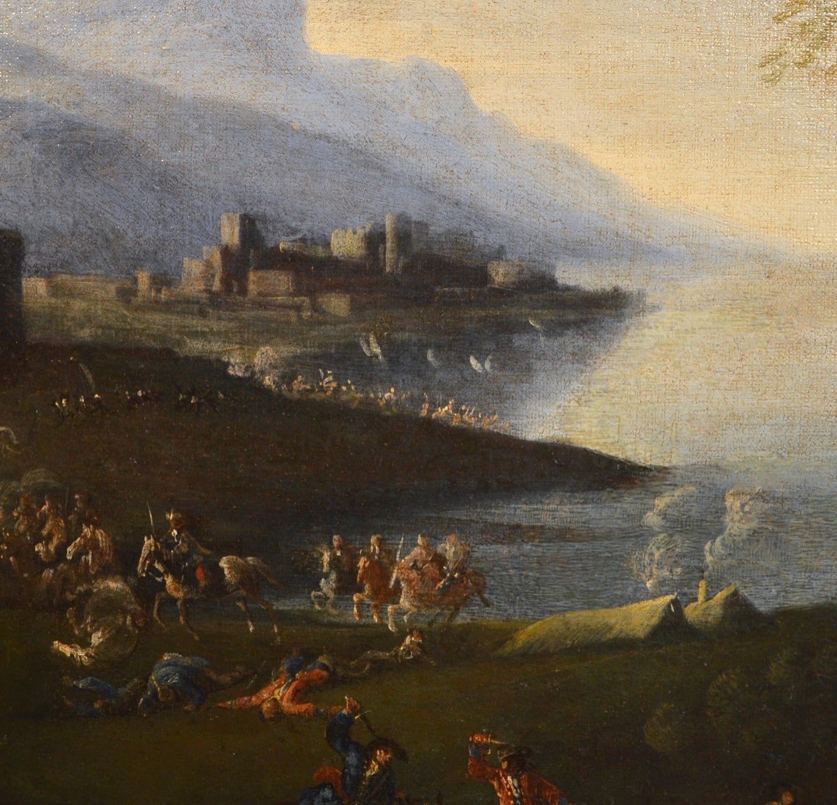 Pandolfo Reschi (1643 - 1699 ), Paesaggio costiero con città fortificata, torrione, e scena di -photo-7