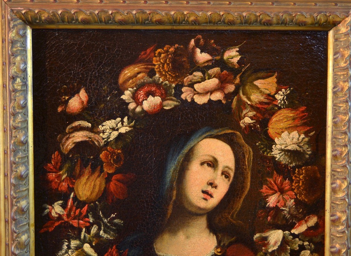 Ghirlanda di fiori con ritratto della Vergine-photo-3