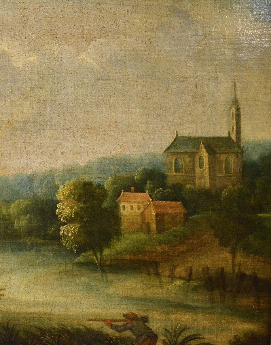 Paesaggio fluviale con scena di villaggio, Adrien Frans Boudewijns (Bruxelles 1644-1711)-photo-4