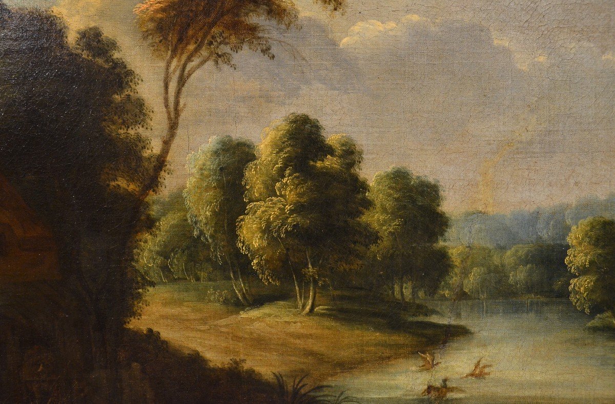 Paesaggio fluviale con scena di villaggio, Adrien Frans Boudewijns (Bruxelles 1644-1711)-photo-2