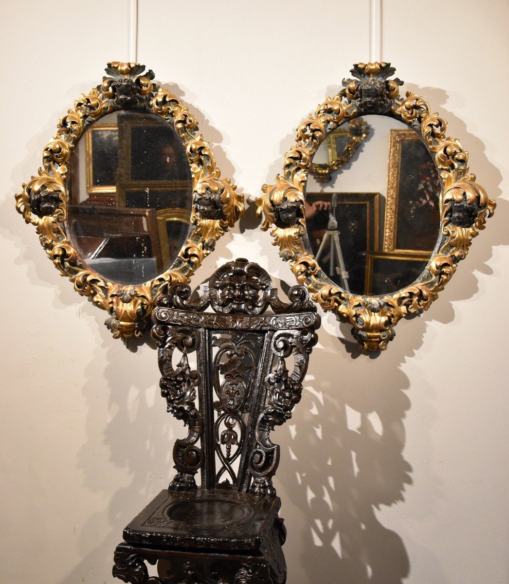 Coppia di grandi specchiere barocche, Roma fine XVII secolo-photo-1
