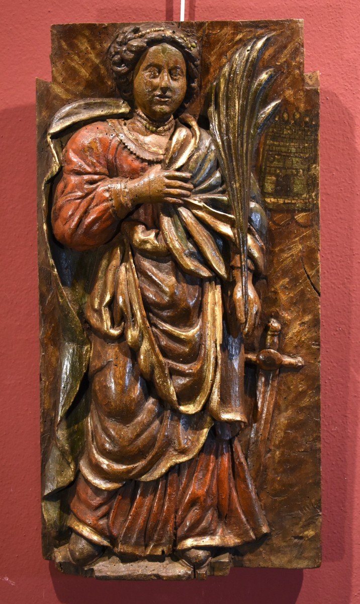 Altorilievo in legno ‘Santa Barbara’, Sud della Francia XVI/XVII secolo-photo-5