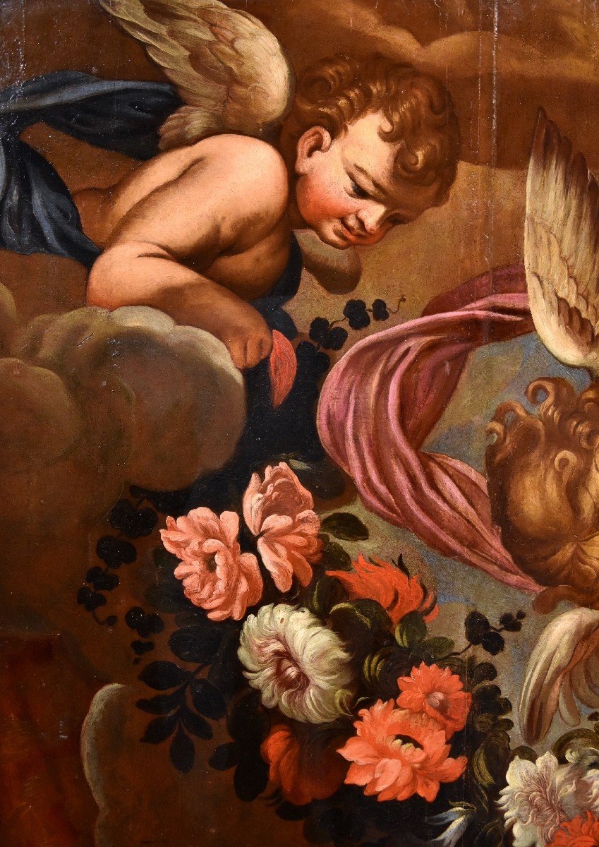 Coppia di angeli con festone floreale, Carlo Maratta (Camerano, 1625 - Roma, 1713) Bottega di -photo-4