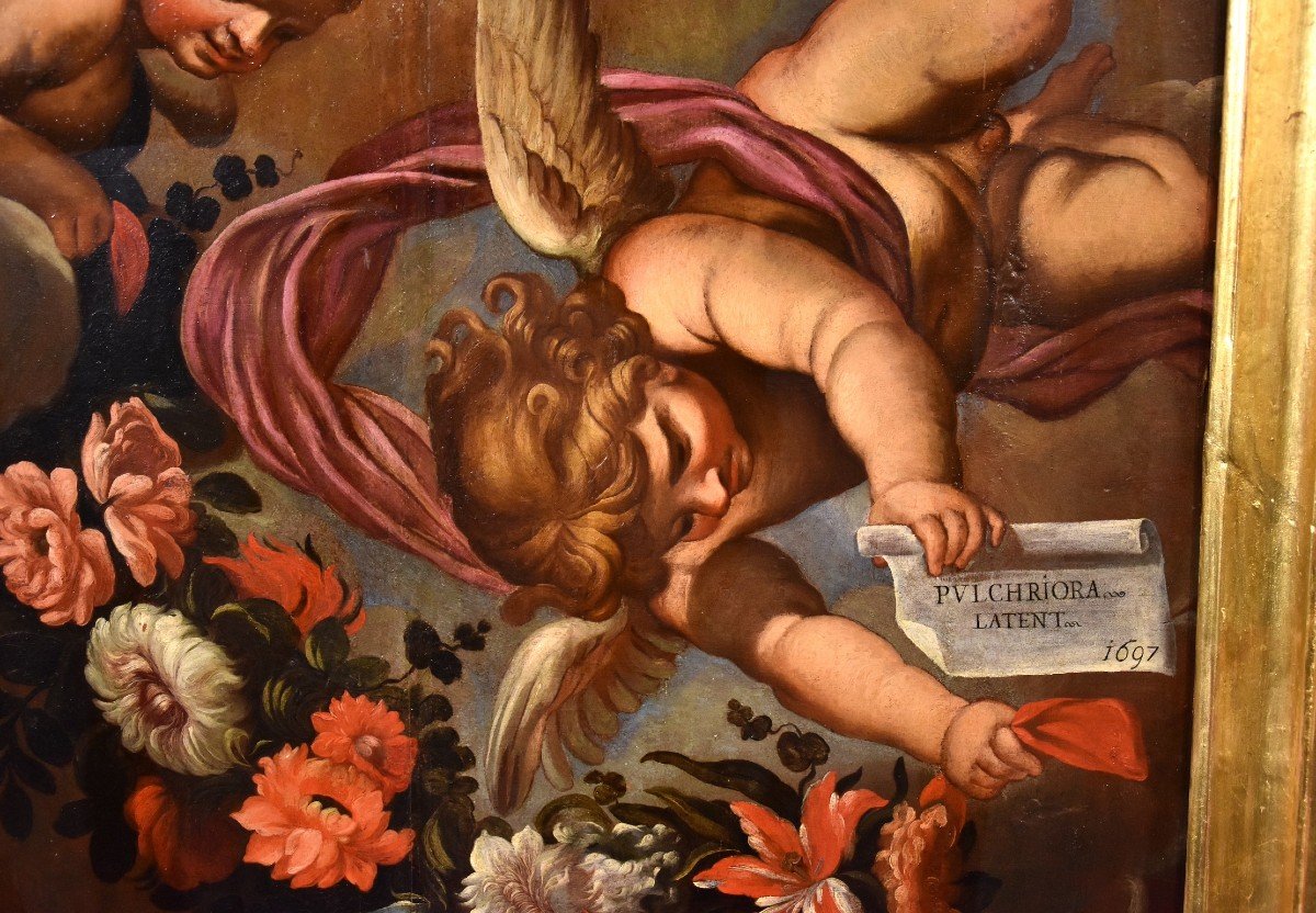 Coppia di angeli con festone floreale, Carlo Maratta (Camerano, 1625 - Roma, 1713) Bottega di -photo-3