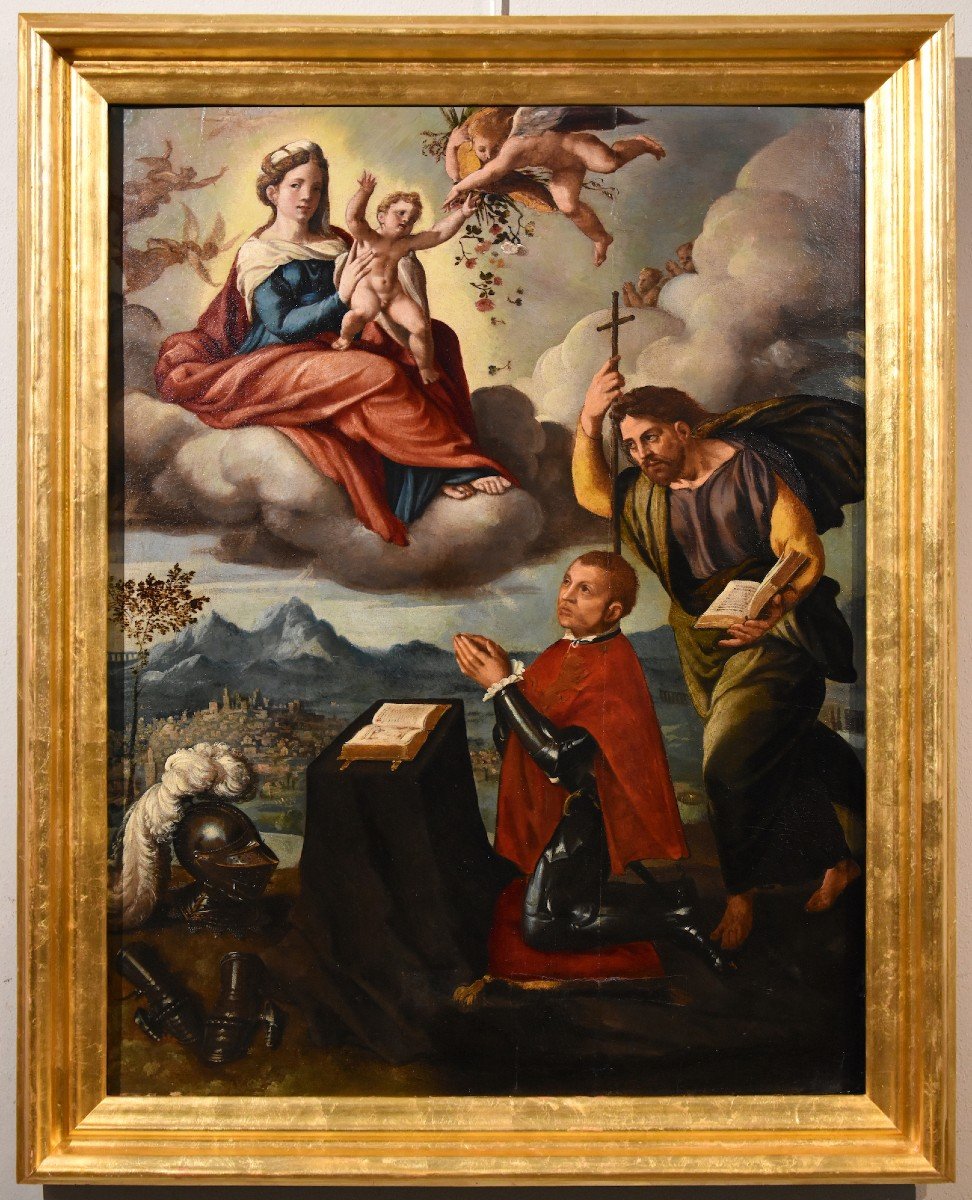 Madonna con Bambino, San Giacomo e il donatore, Ippolito Scarsella (Ferrara, 1550 - 1620) bottega-photo-2