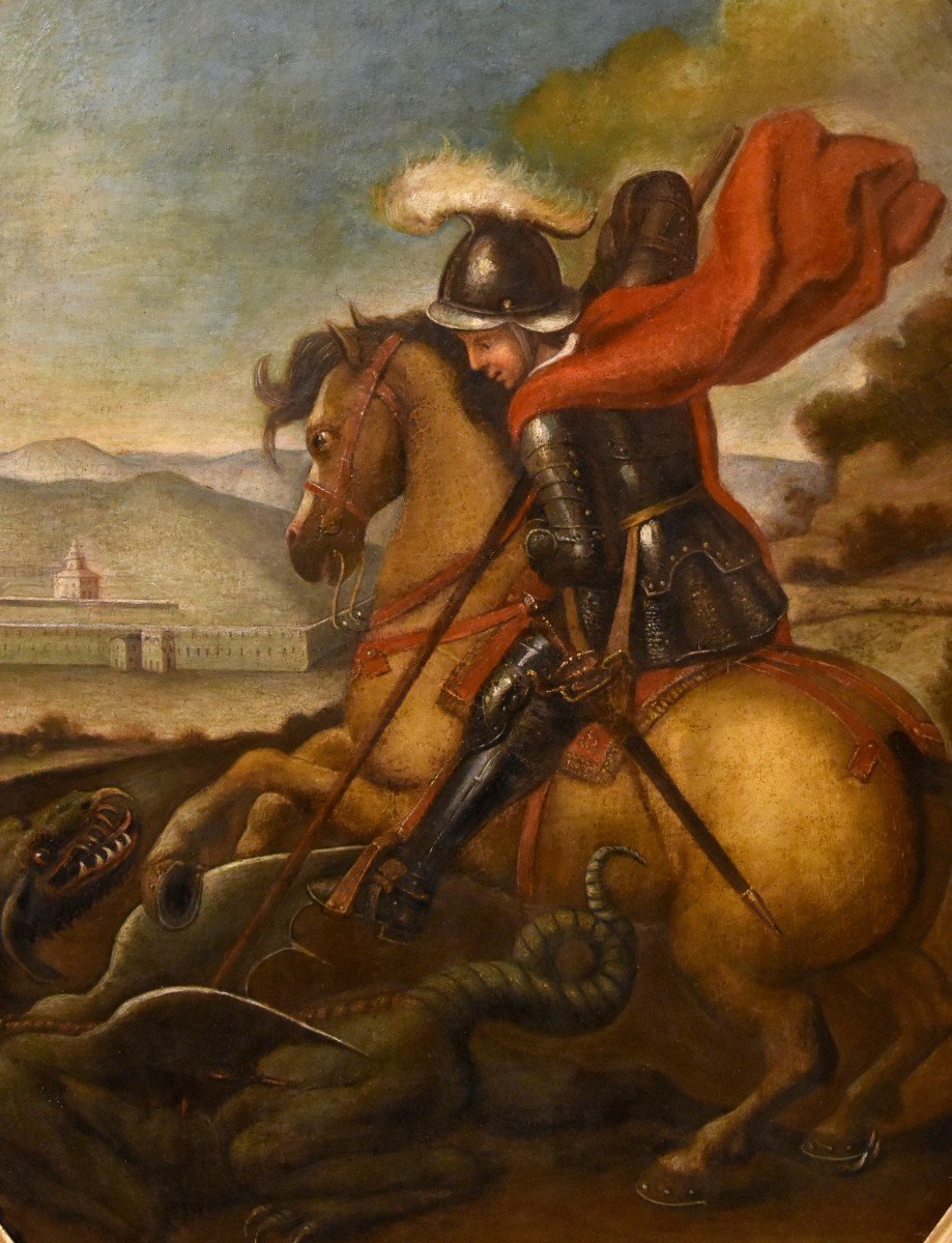 San Giorgio sconfigge il Drago, Raffaello Sanzio (Urbino, 1483 – Roma, 1520) Seguace di-photo-2