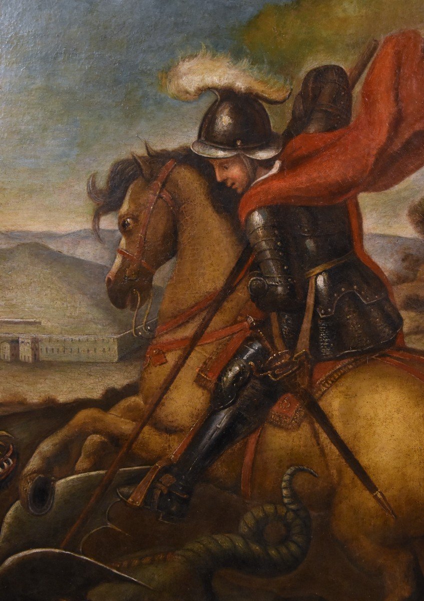 San Giorgio sconfigge il Drago, Raffaello Sanzio (Urbino, 1483 – Roma, 1520) Seguace di-photo-4