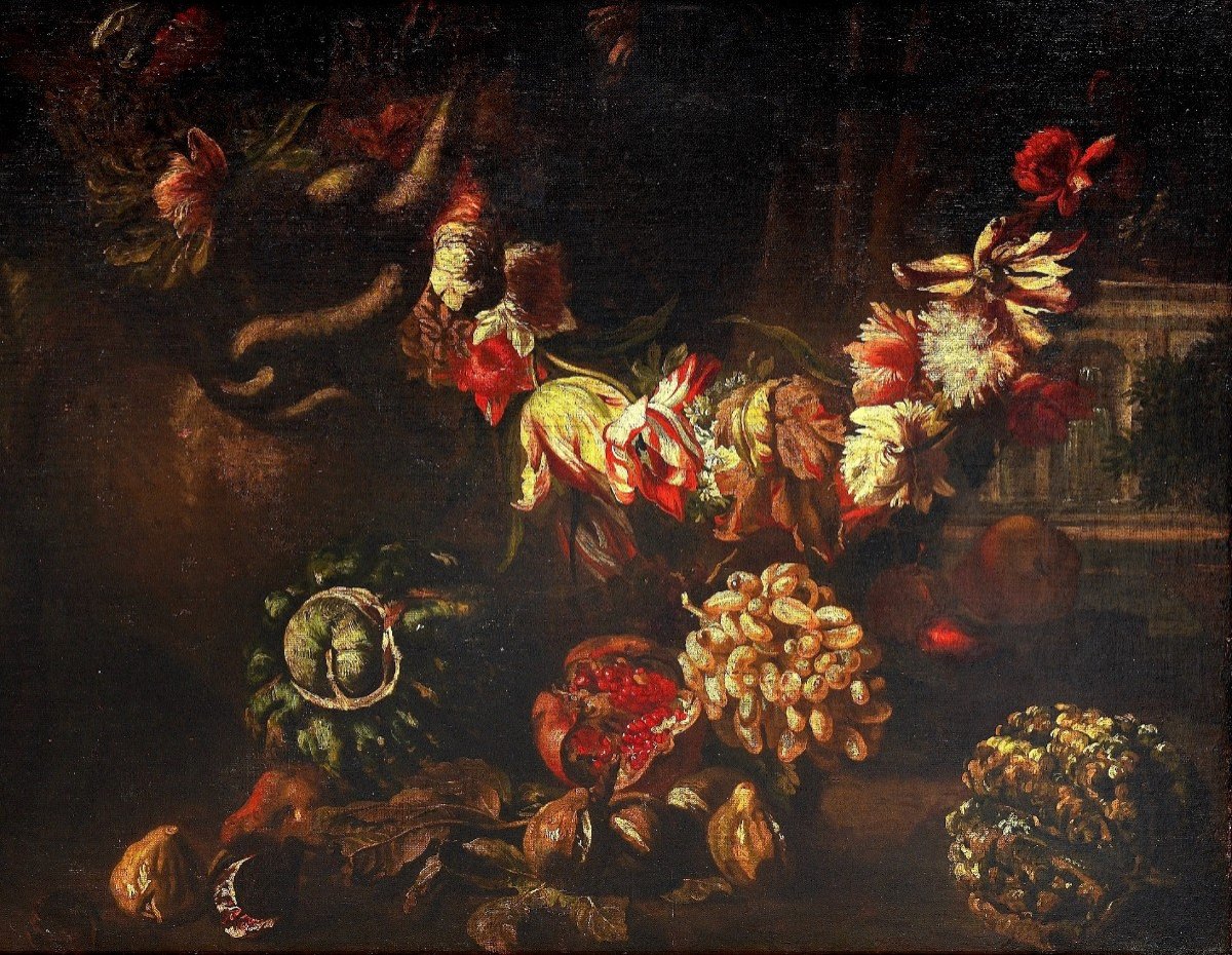 Natura morta con festone di fiori e frutta, Aniello Ascione (Napoli, notizie dal 1680 al 1708)-photo-4