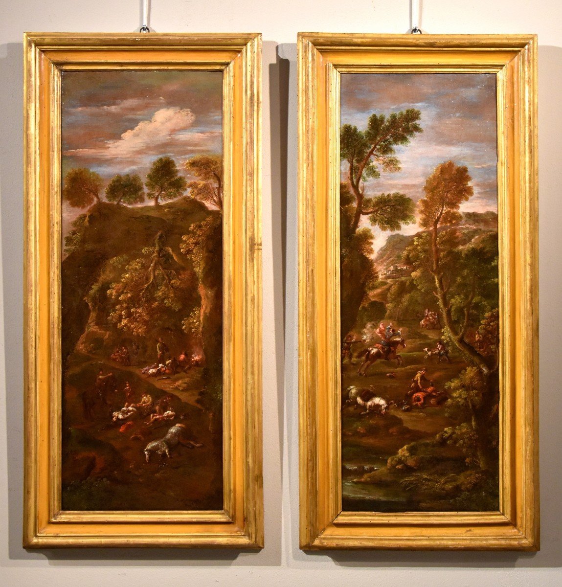 Pendant di dipinti 'L'assalto dei briganti' 'Dopo l’assalto', Giuseppe Zais 