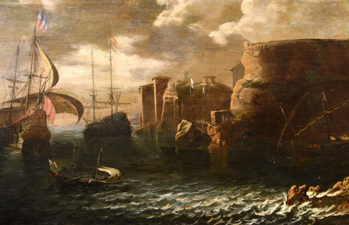 Veduta costiere con imbarcazioni e figure, Francesco Antoniani (Milano 1700- 1775)-photo-3