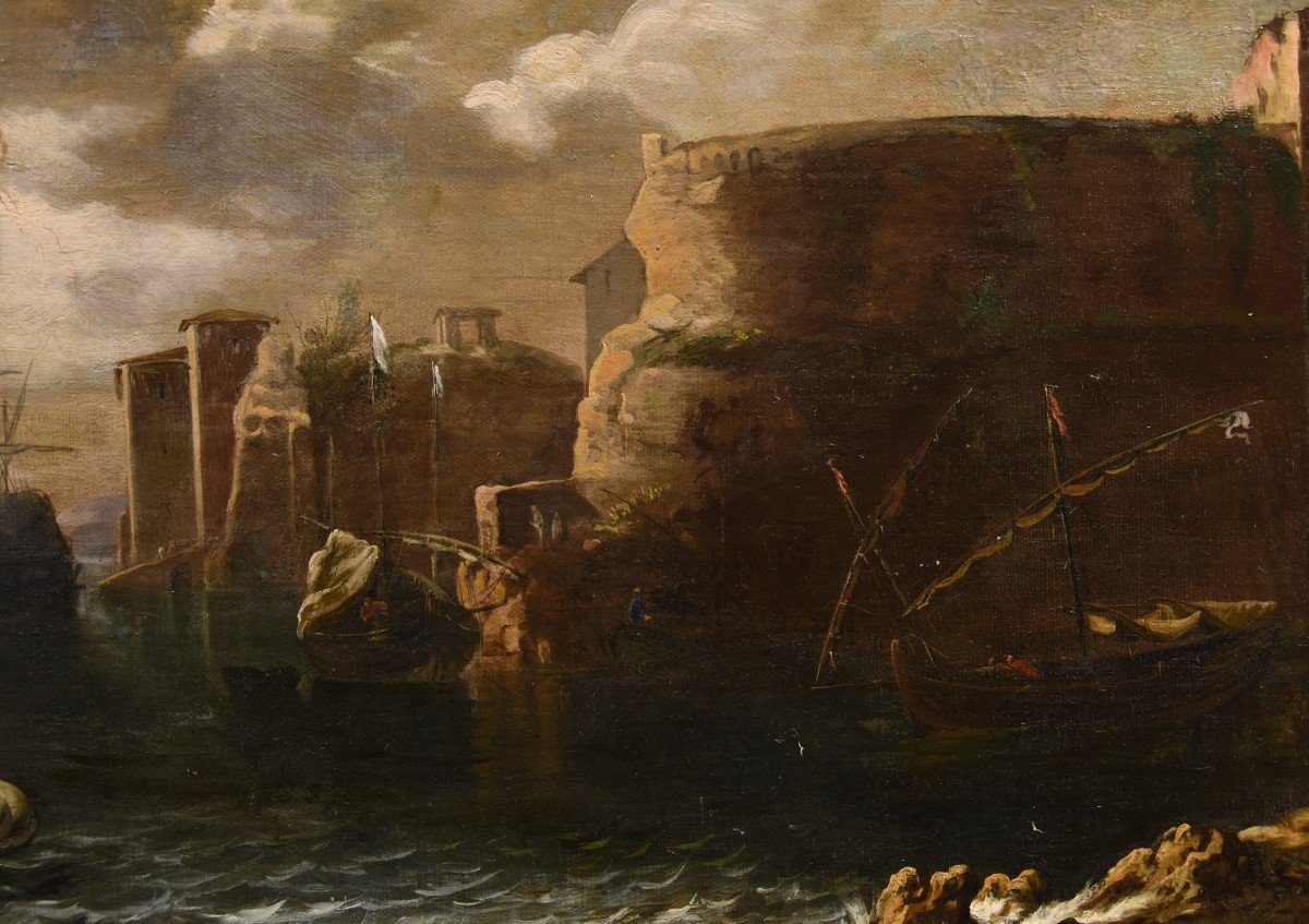 Veduta costiere con imbarcazioni e figure, Francesco Antoniani (Milano 1700- 1775)-photo-5