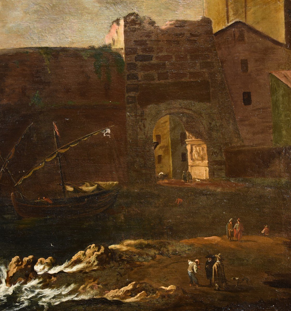 Veduta costiere con imbarcazioni e figure, Francesco Antoniani (Milano 1700- 1775)-photo-6