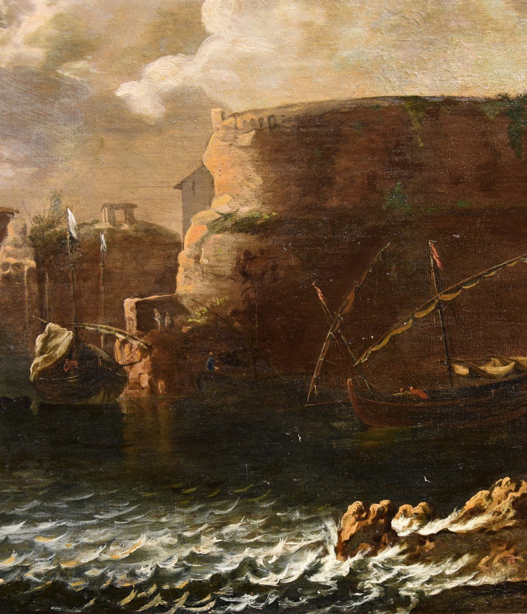 Veduta costiere con imbarcazioni e figure, Francesco Antoniani (Milano 1700- 1775)-photo-7