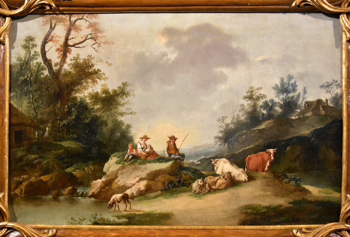 Paesaggio con fiume e pastori in riposo, Francesco Zuccarelli (1702 - 1788) cerchia di-photo-3